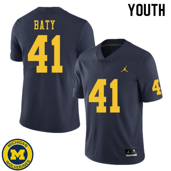 Youth Michigan Wolverines #41 John Baty Navy Official Game Jersey